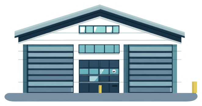A Frontal View Illustration of a Modern Warehouse Building png