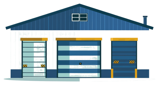 A stylized illustration depicting a building with garage doors png