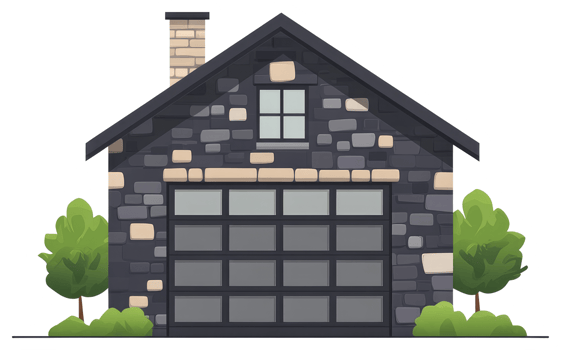 A stylized illustration of a modern stone garage building png