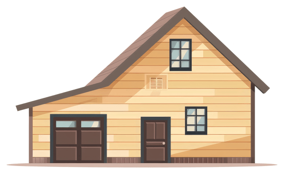 Illustration of a simple home with garage doors and windows png
