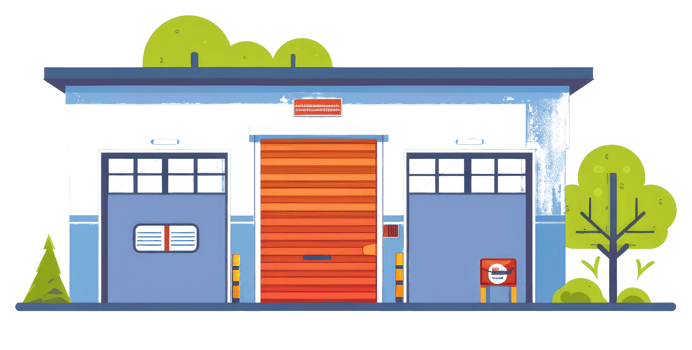 An illustration of a commercial building with three doors png