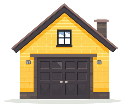 A cartoon illustration depicting a simple yellow brick garage png