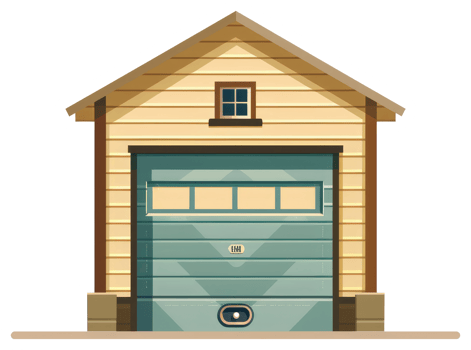 A detailed illustration of a house garage with a closed door png
