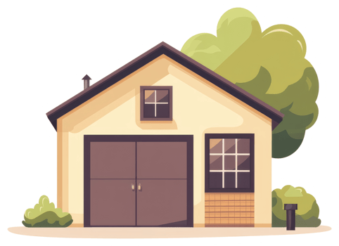 Illustrated home with a tree and a charming design elements png
