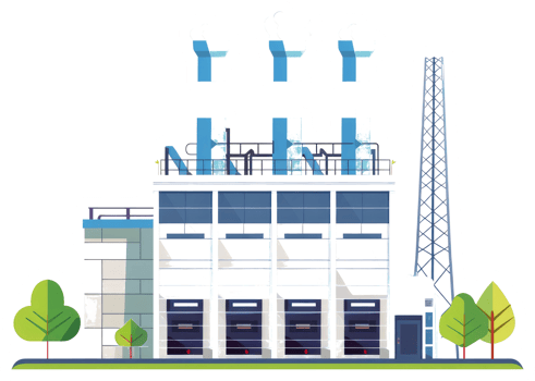 A stylized illustration depicting a large industrial power plant building png