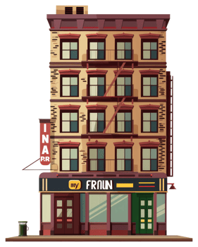 A detailed illustration depicting a city apartment building facade png