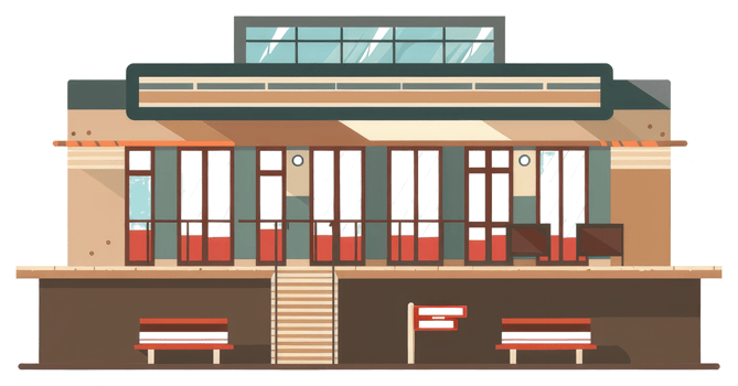 An illustrated cartoon representation of a transit station building png