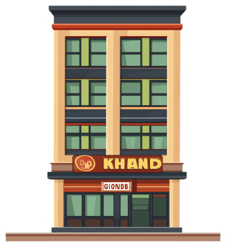 Cartoon illustration depicting a multi story building with windows and store front png
