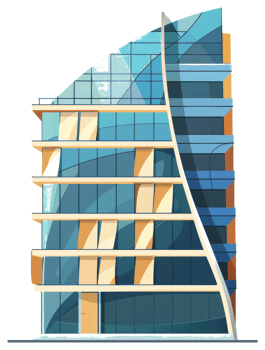 A Modern Architectural Building Design With Unique Glass Panels png