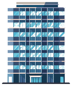 An illustration of a modern tall glass building with many windows png