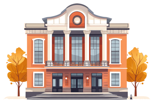 A classical building with columns and trees in autumn colors png