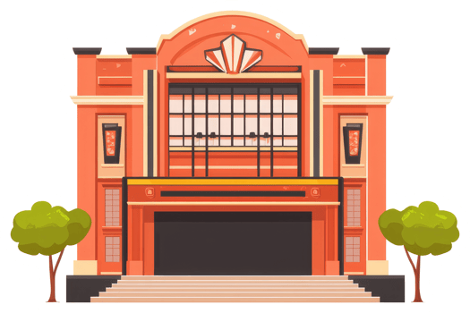 An illustrative cartoon image of a classic style theater building png