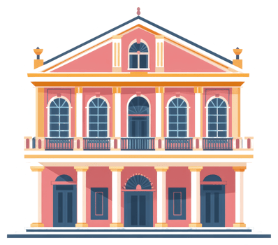 A stylized illustration showing a classical building facade design png
