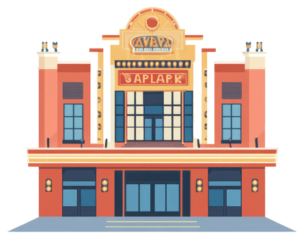 A stylized cartoon depiction of a classic vintage building facade png