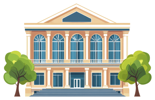 An Illustrative Architectural Building Structure with Lush Green Trees png