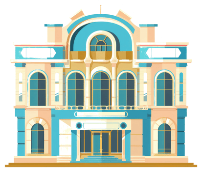 A colorful illustrative depiction of a public facade building png