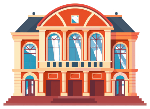 A cartoon depiction of an ornate building with red facades png