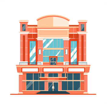 Illustration depicts a stylized front view of a tall building facade png