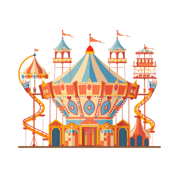 An illustration of a colorful amusement park funfair ride png