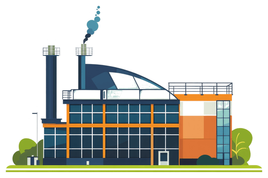Modern Industrial Factory Building Illustrated With Smoke Stacks and Windows png