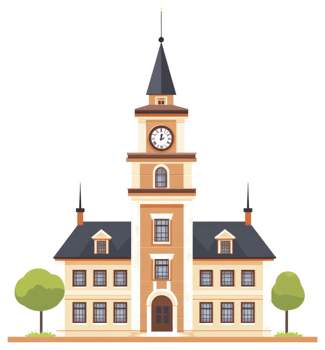 A tall building with a clock tower and architectural details png