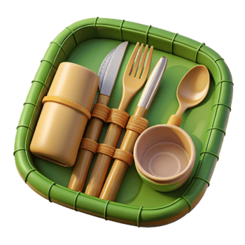 dramatic modern Bamboo Cutlery Set Flat Lay high resolution png