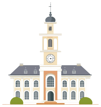 An architectural illustration depicting a stately building with clock tower png