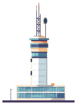 illustration showing an airport control tower with antennas on top png