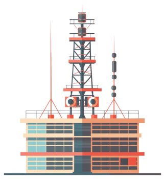 A sticker of a building with a tower png