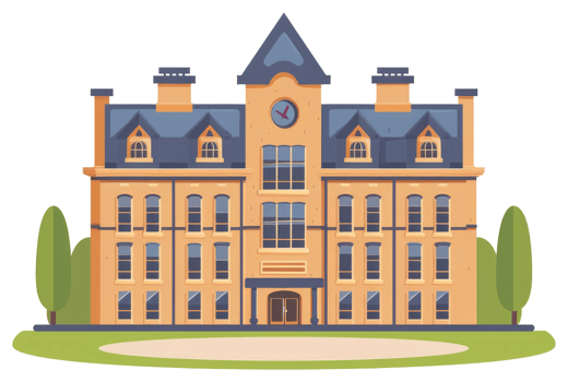 A cartoon building with a clock tower sticker png