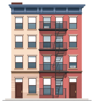 A sticker of a building with a fire escape png
