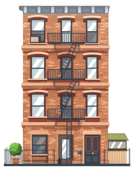 An apartment building with a fire escape on the side png