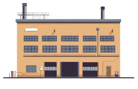 A sticker of a factory building with a large window png