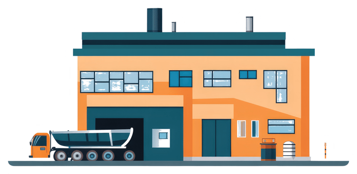 A cartoon building with a truck and a crane png