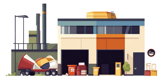 A sticker of a building with a truck and a crane png