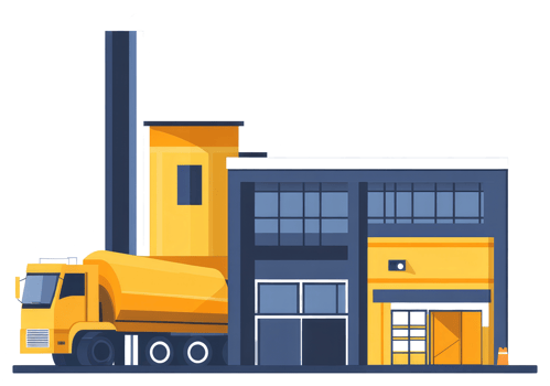 A sticker of a truck and a factory building png