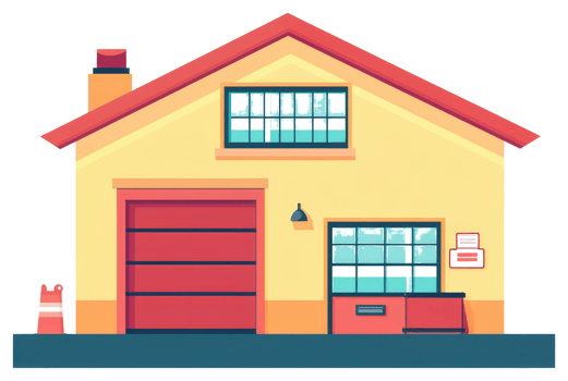 A house with a garage and a door png