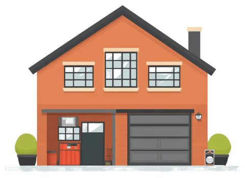 A sticker of a house with a garage door png