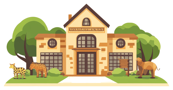 A stylized illustration depicts an animal building with several animals png