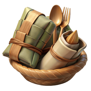 impressive vintage Bamboo Utensils in a Cloth Wrap Transparent Background high resolution png