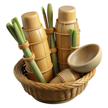 dramatic rustic Bamboo Utensils Side View Transparent Background professional png