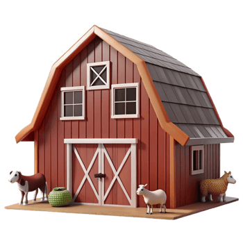 wonderful vintage Barn with Animals Inside Front View Transparent authentic png