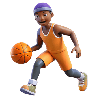 dramatic minimalist Basketball Player Dribbling Orange Ball exclusive png