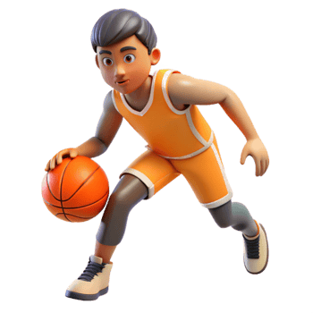 beautiful contemporary Basketball Player Dribbling Orange Ball premium png