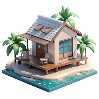 dramatic classic Beach House with Ocean View Transparent Background high resolution png