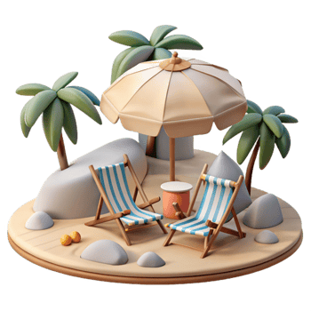 wonderful vintage Beach with Umbrellas and Lounge Chairs Transparent Cutout professional png