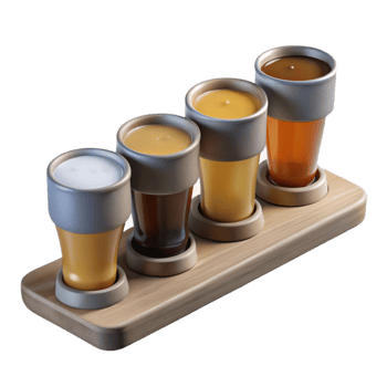 beautiful classic Beer Flight with Four Sample Glasses Cutout detailed png
