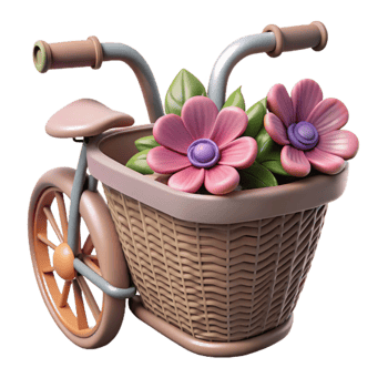 dramatic modern Bicycle Basket with Flowers Front View genuine png