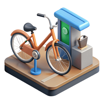 serene artistic Bike Sharing Station Isometric Transparent Background high quality png