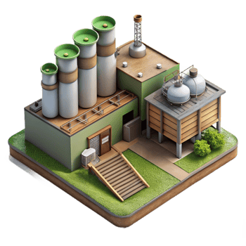 impressive vintage Biofuel Production Factory Aerial View Transparent Background png